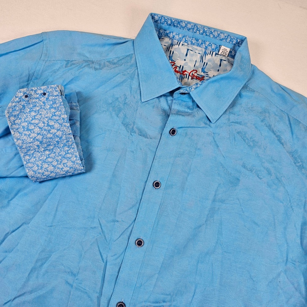 Robert Graham Mens 2XL Light Blue Jacquard Long Sleeve Button Down Shirt Classic